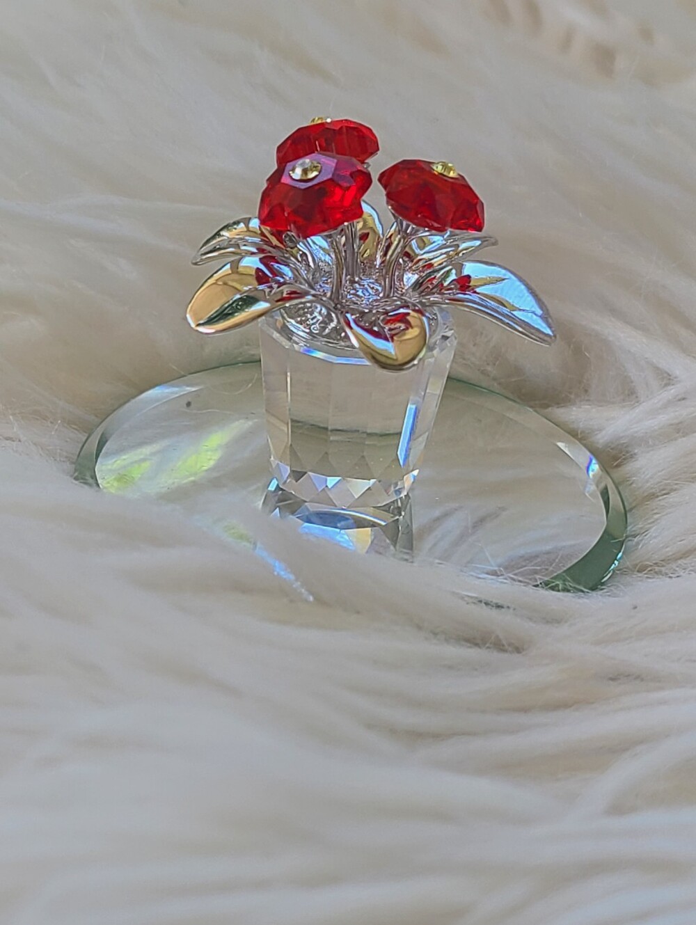 Swarovski Crystal 718964 Primula Red Flowers Flowerpot Figurine- Like New